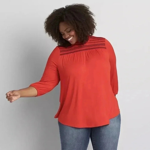 Lane Bryant Red Smocked Swing Long Sleeve Top Blouse Plus Size 18/20 - Picture 5 of 5